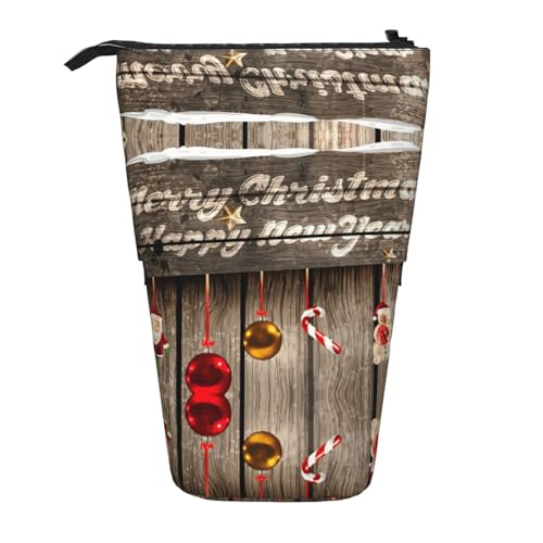 Pidgazdfgv Federmäppchen mit weihnachtlichem Holzbrett, tragbar, für Schule, Büro, Kinder, Studenten, Erwachsene, Mädchen, Jungen, Geschenk, Make-up von Pidgazdfgv