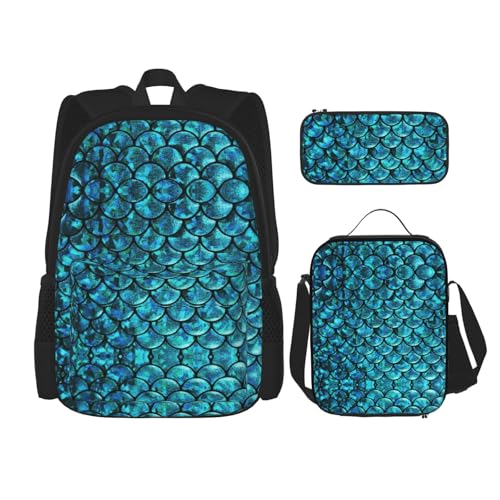 Pidgazdfgv Fischschuppen-Rucksack für Kinder, Jungen, Mädchen, Lunchbox, Schule, Büchertasche, Set, Sekundarschüler, College, Studenten, Geschenk von Pidgazdfgv