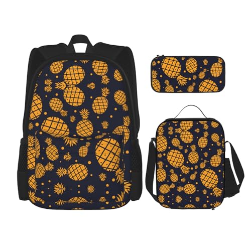 Pidgazdfgv Golden Pineapple Rucksack für Kinder, Jungen, Mädchen, Lunchbox, Schule, Büchertasche, Set, Sekundarschüler, Studenten, Geschenk von Pidgazdfgv