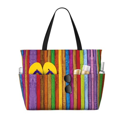 Pidgazdfgv Große Farbe Holz Strandtasche Damen Herren Wasserdicht Pool Tasche Urlaub Reise Sporttasche Gym Sack Rucksack von Pidgazdfgv
