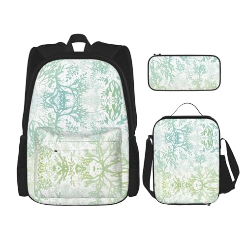 Pidgazdfgv Grüner Meeresalgen-Rucksack für Kinder, Jungen, Mädchen, Lunchbox, Schulbüchertaschen-Set, Sekundarschüler, Studenten, Geschenk von Pidgazdfgv