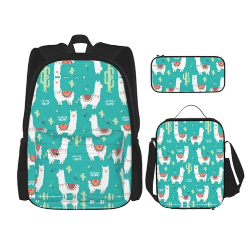 Pidgazdfgv Indischer Alpaka-Rucksack für Kinder, Jungen, Mädchen, Lunchbox, Schule, Büchertasche, Set, Sekundarschüler, Studenten, Geschenk von Pidgazdfgv