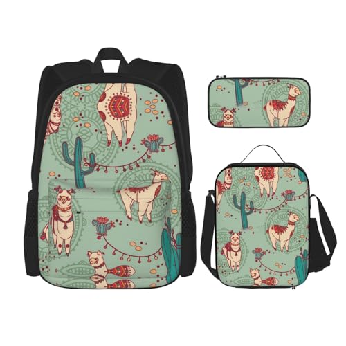 Pidgazdfgv Lamas Rucksack für Kinder, Jungen, Mädchen, Lunchbox, Schule, Büchertasche, Set, Sekundarschüler, Studenten, Geschenk von Pidgazdfgv