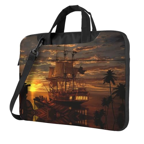 Pidgazdfgv Laptoptasche, Motiv: Boot bei Dämmerung, Unisex, Schultertasche, Kuriertasche, Aktentasche, Schulsaison, Schwarz , 14 inch von Pidgazdfgv