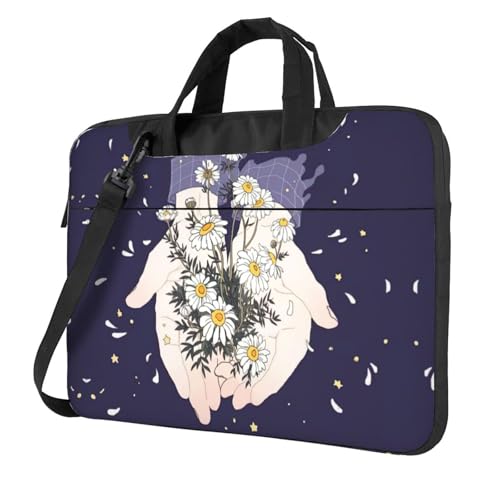 Pidgazdfgv Laptoptasche mit Blumenmuster, Unisex, Schultertasche, Kuriertasche, Aktentasche, Schulsaison, Schwarz , 14 inch von Pidgazdfgv