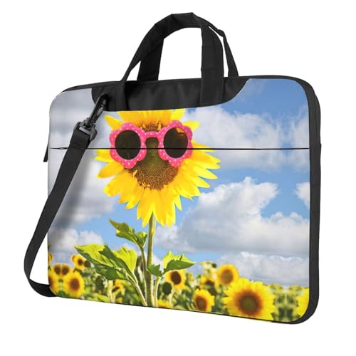Pidgazdfgv Laptoptasche mit Cartoon-Sonnenblumen-Motiv, Unisex, Schultertasche, Kuriertasche, Aktentasche, Schulsaison, Schwarz , 14 inch von Pidgazdfgv