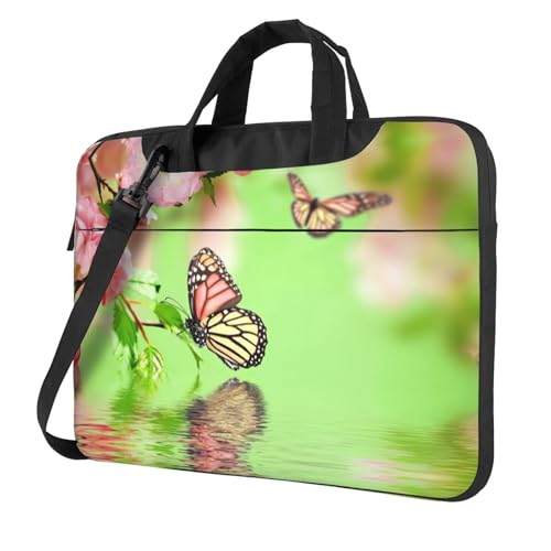 Pidgazdfgv Laptoptasche mit Schmetterlingsmotiv, Unisex, Schultertasche, Kuriertasche, Aktentasche, Schuljahreszeit, Schwarz , 14 inch von Pidgazdfgv