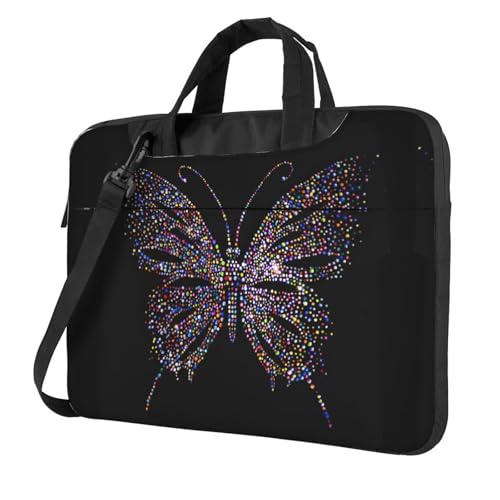 Pidgazdfgv Laptoptasche mit Strasssteinen, Schmetterling, Unisex, Schultertasche, Kuriertasche, Aktentasche, Schulsaison, Schwarz , 14 inch von Pidgazdfgv