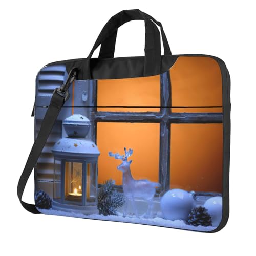 Pidgazdfgv Laptoptasche mit Weihnachtselch, Unisex, Schultertasche, Kuriertasche, Aktentasche, Schulsaison, Schwarz , 14 inch von Pidgazdfgv