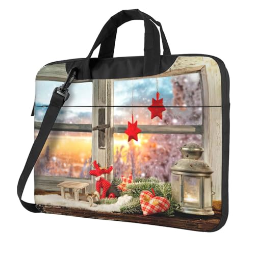 Pidgazdfgv Laptoptasche mit Weihnachtsfenster, Unisex, Schultertasche, Kuriertasche, Aktentasche, Schulsaison, Schwarz , 13 inch von Pidgazdfgv