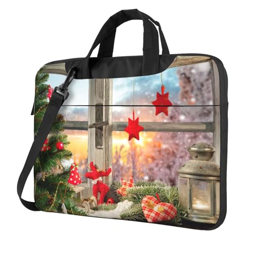 Pidgazdfgv Laptoptasche mit Weihnachtsfenster, Unisex, Schultertasche, Kuriertasche, Aktentasche, Schulsaison, Schwarz , 15.6 inch von Pidgazdfgv