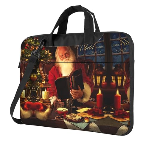 Pidgazdfgv Laptoptasche mit Weihnachtsmannmotiv, Unisex, Schultertasche, Kuriertasche, Aktentasche, Schulsaison, Schwarz , 14 inch von Pidgazdfgv