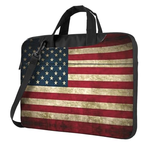 Pidgazdfgv Laptoptasche mit amerikanischer Flagge, Unisex, Schultertasche, Kuriertasche, Aktentasche, Schulsaison, Schwarz , 15.6 inch von Pidgazdfgv