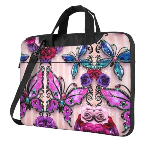 Pidgazdfgv Laptoptasche mit niedlichem Schmetterlingsmotiv, Unisex, Schultertasche, Kuriertasche, Aktentasche, Schuljahreszeit, Schwarz , 14 inch von Pidgazdfgv