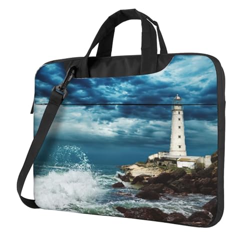 Pidgazdfgv Lighthouse Seaside Laptoptasche, Unisex, Schultertasche, Kuriertasche, Aktentasche, Schulsaison, Schwarz , 14 inch von Pidgazdfgv