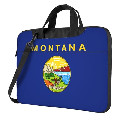 Pidgazdfgv Montana Laptoptasche mit Staatsflagge, Unisex, Schultertasche, Kuriertasche, Aktentasche, Schulsaison, Schwarz , 13 inch von Pidgazdfgv