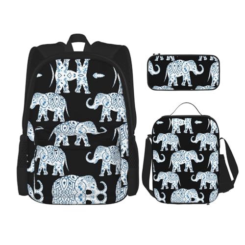 Pidgazdfgv Rucksack für Kinder, Jungen, Mädchen, Lunchbox, Schultasche, Schultasche, Schultasche, Geschenk, Elefanten-Blau, Schwarz von Pidgazdfgv