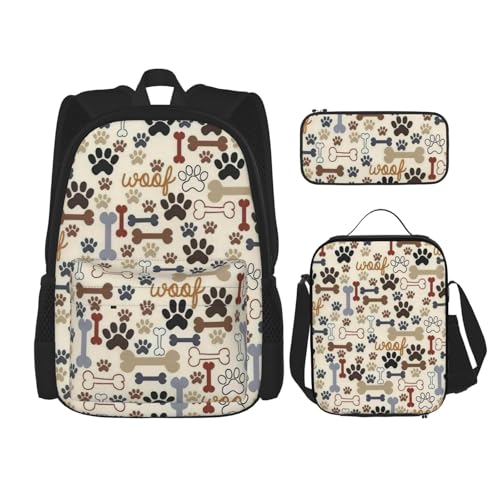 Pidgazdfgv Rucksack mit Hundeknochen und Pfotenmotiv, für Kinder, Jungen, Mädchen, Lunchbox, Schultasche, Büchertasche, Geschenk für Schüler und Studenten von Pidgazdfgv