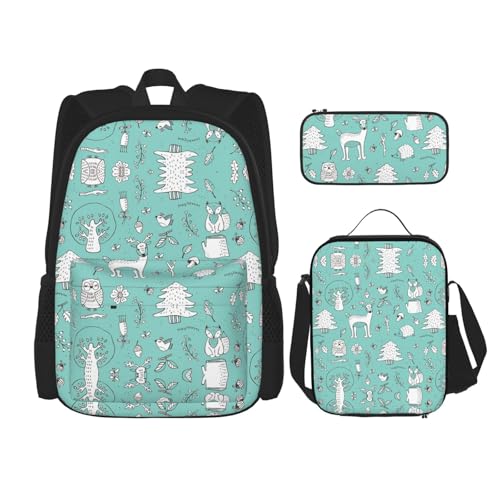 Pidgazdfgv Rucksack mit Lama-Alpaka-Grün, für Kinder, Jungen, Mädchen, Lunchbox, Schulbüchertaschen-Set, Sekundarschüler, Studenten, Geschenk von Pidgazdfgv