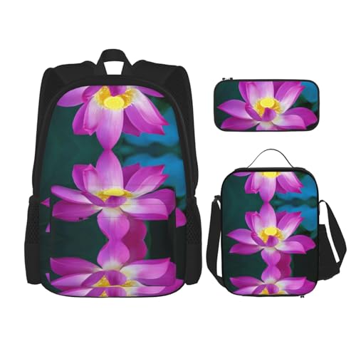Pidgazdfgv Rucksack mit Lotusblumen-Motiv, für Kinder, Jungen, Mädchen, Lunchbox, Schultasche, Schultasche, Schultasche, Geschenk für Schüler und Studenten von Pidgazdfgv