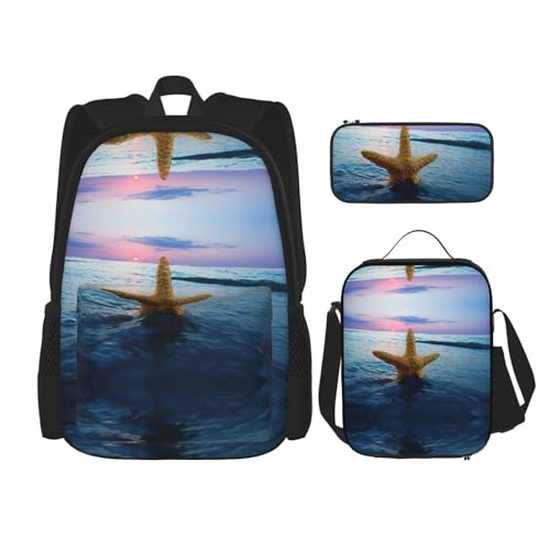 Pidgazdfgv Rucksack mit Seesternmotiv, für Kinder, Jungen, Mädchen, Lunchbox, Schultasche, Schultasche, Schultasche, Schultasche, Studenten-Geschenk von Pidgazdfgv