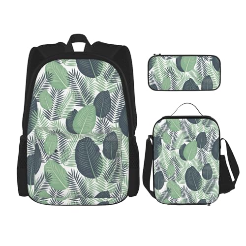 Pidgazdfgv Rucksack mit tropischen Blättern, für Kinder, Jungen, Mädchen, Lunchbox, Schule, Büchertasche, Schul-, Schüler-Geschenk, Grün von Pidgazdfgv