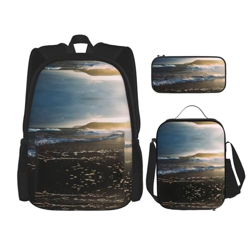 Pidgazdfgv Seascape Rucksack für Kinder, Jungen, Mädchen, Lunchbox, Schule, Büchertasche, Set, Sekundarschüler, Studenten, Geschenk von Pidgazdfgv