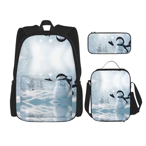 Pidgazdfgv Weihnachts-Rucksack mit Schneemann-Motiv, für Jungen und Mädchen, Lunchbox, Schul-Büchertaschen-Set für Schüler und Studenten, Geschenk von Pidgazdfgv