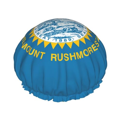 South Dakota Duschhaube mit Flagge, für Herren, Damen, wiederverwendbar, wasserdicht, lang, dick, Haarpflege, kurzes Kinderbad von Pidgazdfgv