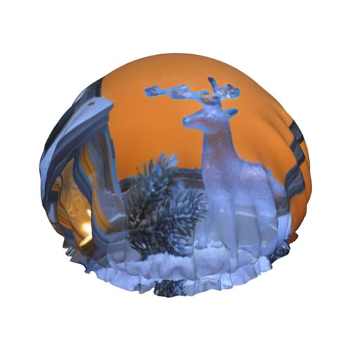 Weihnachtliche Elch-Duschhaube für Herren, Damen, wiederverwendbar, wasserdicht, lang, dick, Haarpflege, kurzes Kinderbad von Pidgazdfgv