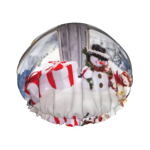 Weihnachtliche Schneemann-Duschhaube für Herren, Damen, wiederverwendbar, wasserdicht, lang, dick, Haarpflege, kurzes Kinderbad von Pidgazdfgv
