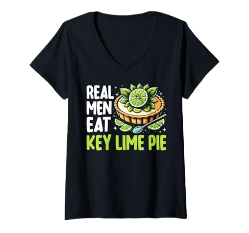 Damen Echte Männer Essen Key Lime Pie Key Lime Pie T-Shirt mit V-Ausschnitt von Pie Gifts