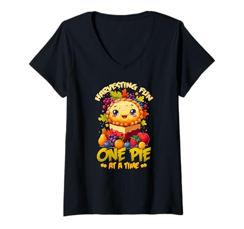 Damen Harvesting Fun one Pie at a time T-Shirt mit V-Ausschnitt von Pie Harvest Crops Fun Harvesting Time Season Eat