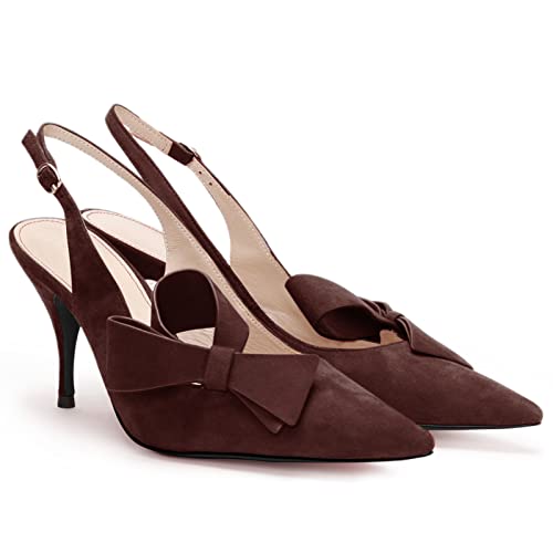 PiePieBuy Damen-Pumps mit spitzem Zehenbereich, Slingback, mittelhoher Absatz, Schleife, Stilettos, Kunstwildleder, Hochzeit, Party, Kleid, Dunkelbraun, 40 EU PiePieBuy Damen-Pumps mit spitzem Zehenbereich, Slingback, mittelhoher Absatz, Schleife, Stilettos, Kunstwildleder, Hochzeit, Party, Kleid, Dunkelbraun, 40 EU von PiePieBuy