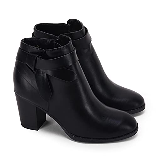 PiePieBuy Damen Tie Knot Chelsea Pumps Stiefeletten Geschlossene Zehen Stacked Heel Booties Schuhe, schwarz - cool black, 43 EU von PiePieBuy