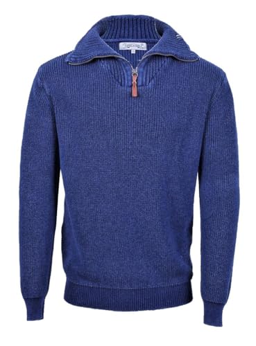 Piece of blue Herren Pullover Troyer 100% Baumwolle exclusiver Strickpullover, Farbe:Indigo, Größe:XL von Piece of blue