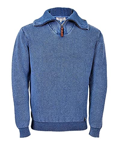 Piece of blue Herren Pullover Troyer 100% Baumwolle exclusiver Strickpullover, Farbe:Sky wash, Größe:L von Piece of blue