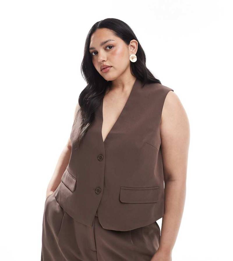 PIECES Curve - Elegante Weste in Schokobraun, Kombiteil-Brown von Pieces Plus