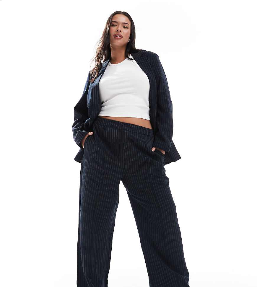 Pieces Curve - Elegante Hose in Marineblau mit Nadelstreifen, Kombiteil-Schwarz von Pieces Plus