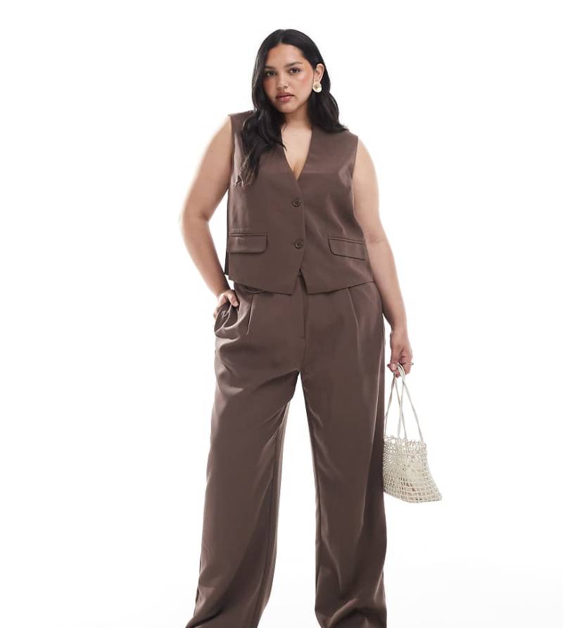 Pieces Curve - Elegante Hose in Schokobraun mit vielseitigen Tragemöglichkeiten und Knopf am Bein, Kombiteil-Brown von Pieces Plus