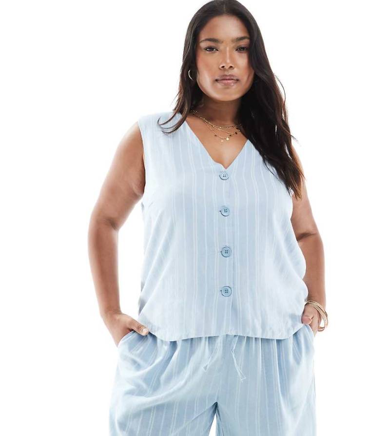 Pieces Curve - Elegante Weste in gestreiftem Hellblau, Kombiteil von Pieces Plus