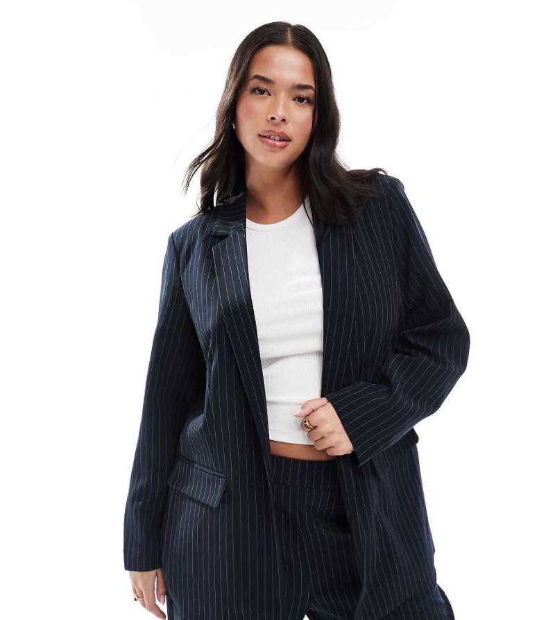 Pieces Curve - Eleganter Blazer in Marineblau mit Nadelstreifen, Kombiteil-Schwarz von Pieces Plus