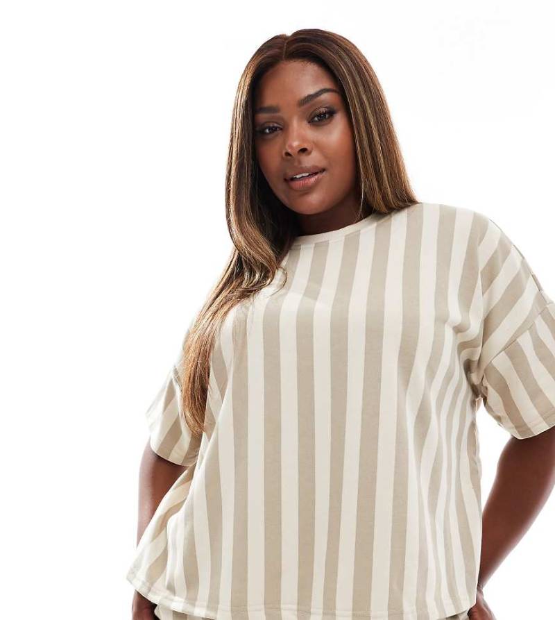 Pieces Curve - Gestreiftes, kurzärmliges Sweatshirt in Beige, Kombiteil-Neutral von Pieces Plus