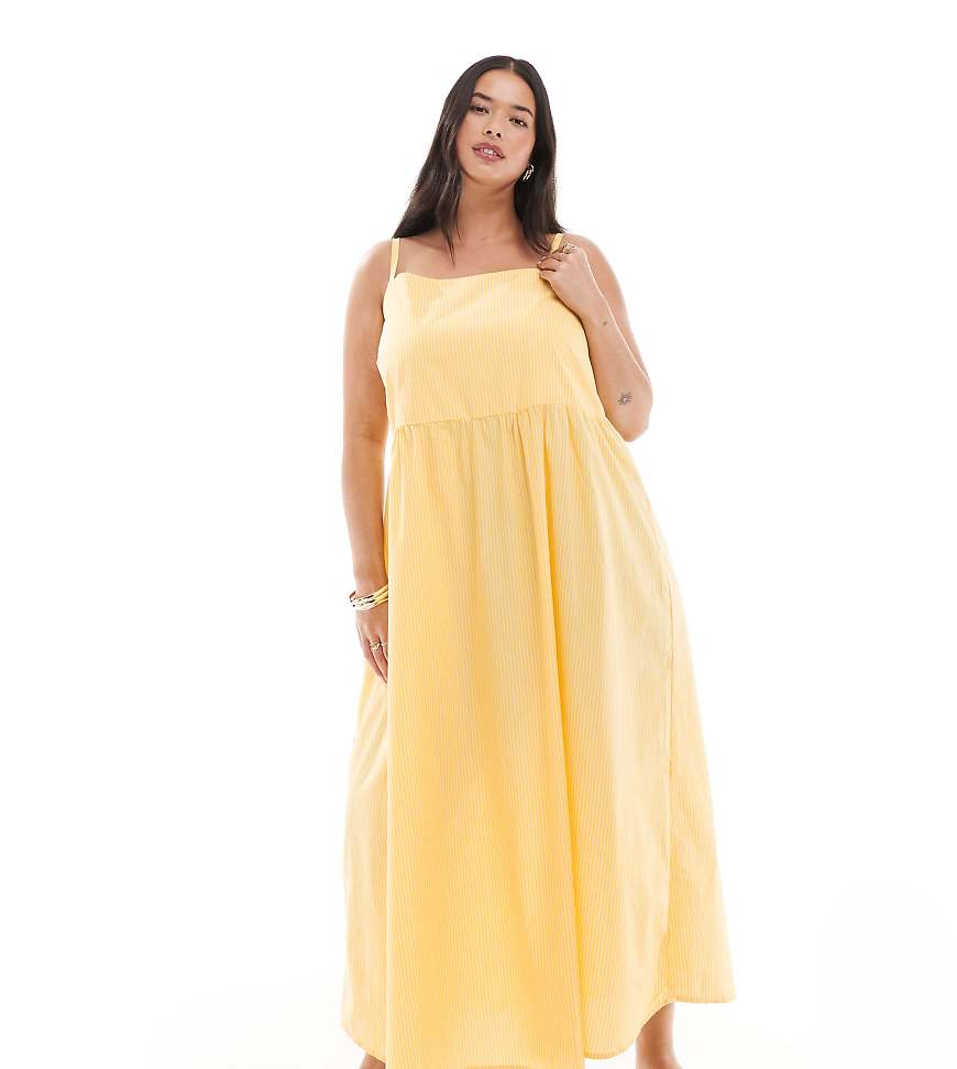 Pieces Curve - Gestreiftes Midi-Trägerkleid in Blassgelb von Pieces Plus