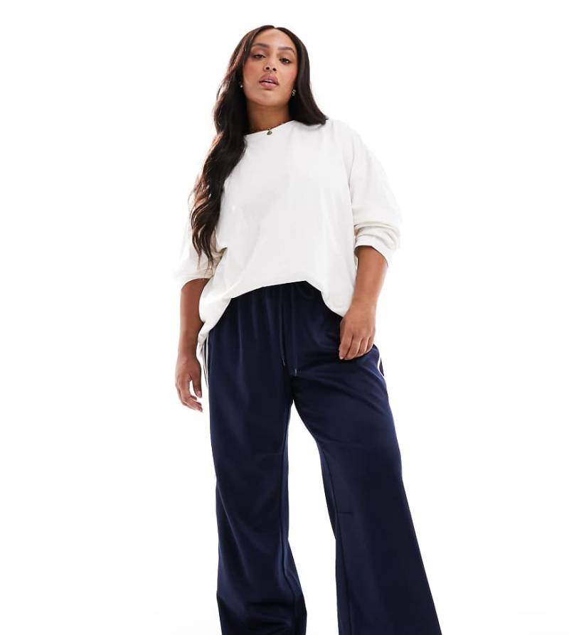 Pieces Curve - Hose in Marineblau mit weitem Bein und seitlichem Streifen von Pieces Plus