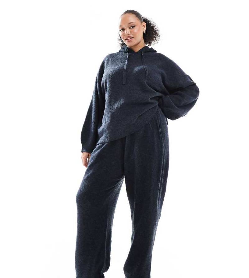 Pieces Curve - Kuschelige Strick-Jogginghose in Marineblau meliert mit Bündchen, Kombiteil von Pieces Plus