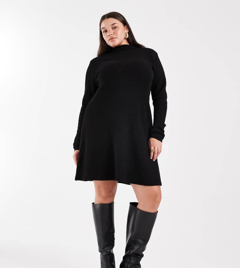 Pieces Curve - Langärmliges, Ministrickkleid in Schwarz von Pieces Plus