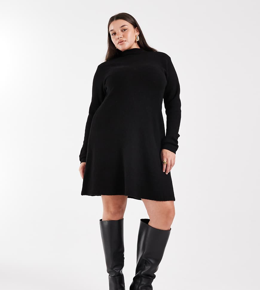 Pieces Curve - Langärmliges, Ministrickkleid in Schwarz von Pieces Plus