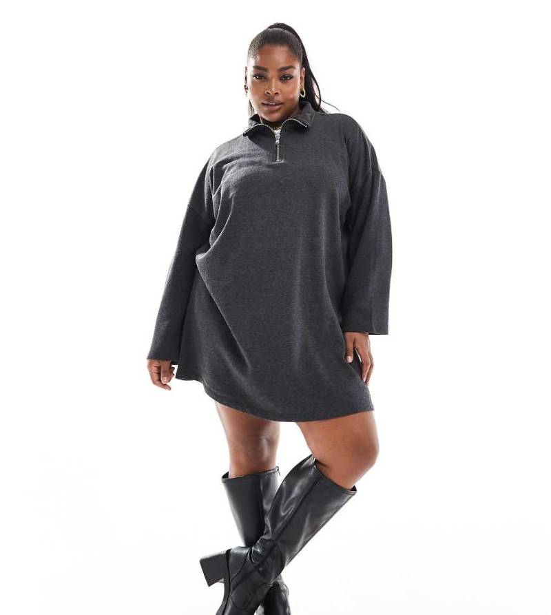 Pieces Curve - Mini-Pulloverkleid in Dunkelgrau mit kurzem Reißverschluss von Pieces Plus
