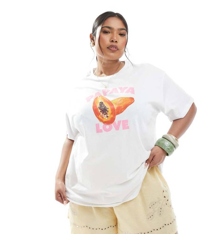 Pieces Curve - Oversize-T-Shirt in Weiß mit Papaya-Love-Grafik von Pieces Plus
